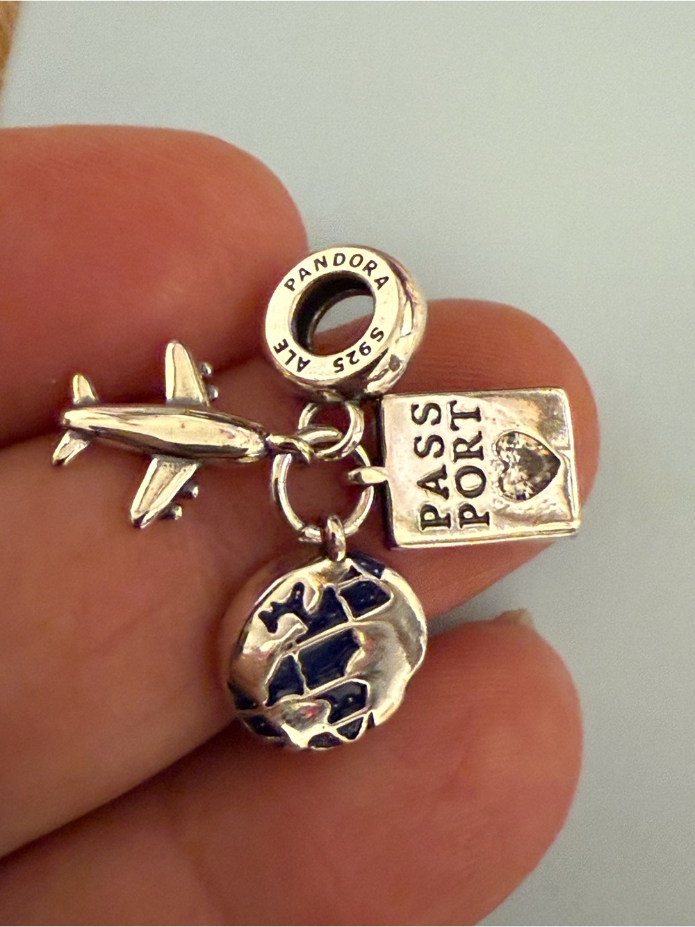 Pandora Silver Travel Dangle Charm Trio with Blue Accents